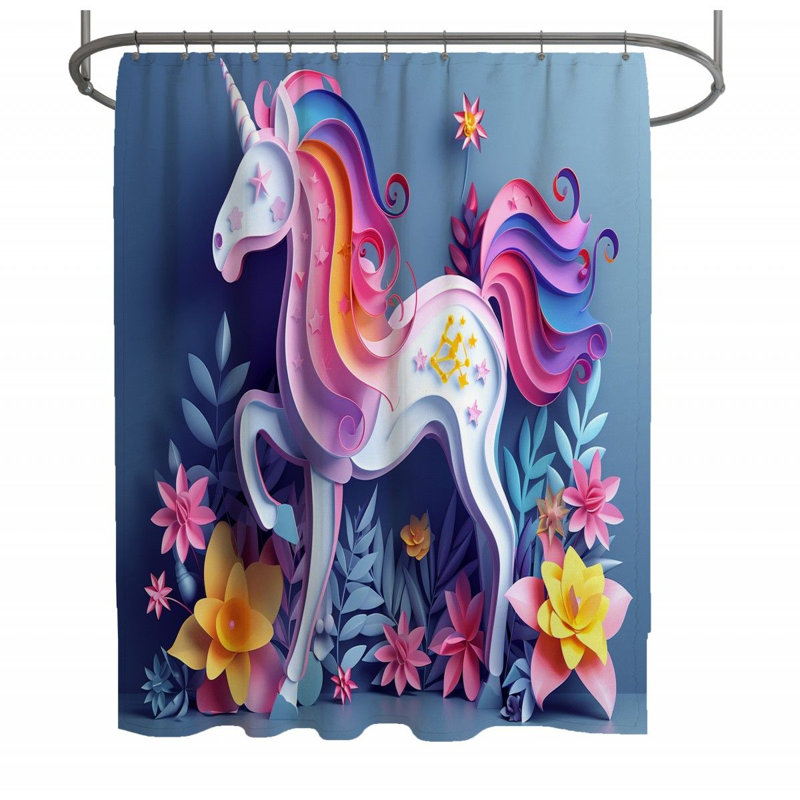 Rideau de douche licorne - décor de salle de bain fantaisie, H 83 po x l 70 po