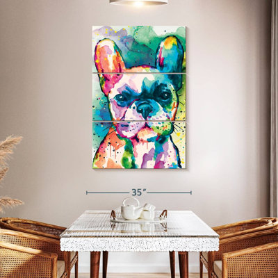 Bouledogue français, peinture, éclaboussures, 3 pièces