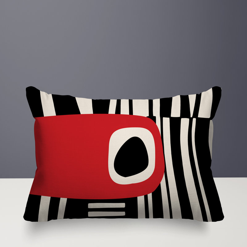 Oreiller rectangulaire réversible intérieur / extérieur Jina, Rouge / noir / blanc cassé, H 14 po x l 20 po