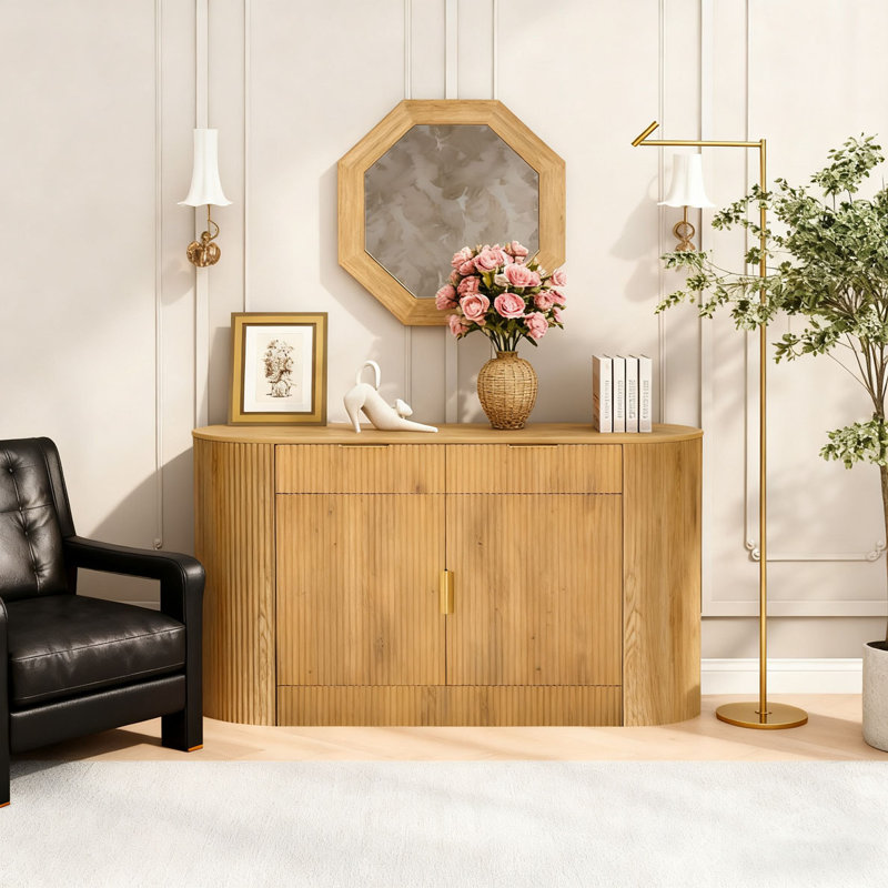 Armoire de rangement moderne 55,1 "avec 2 portes et 2 tiroirs, Naturel