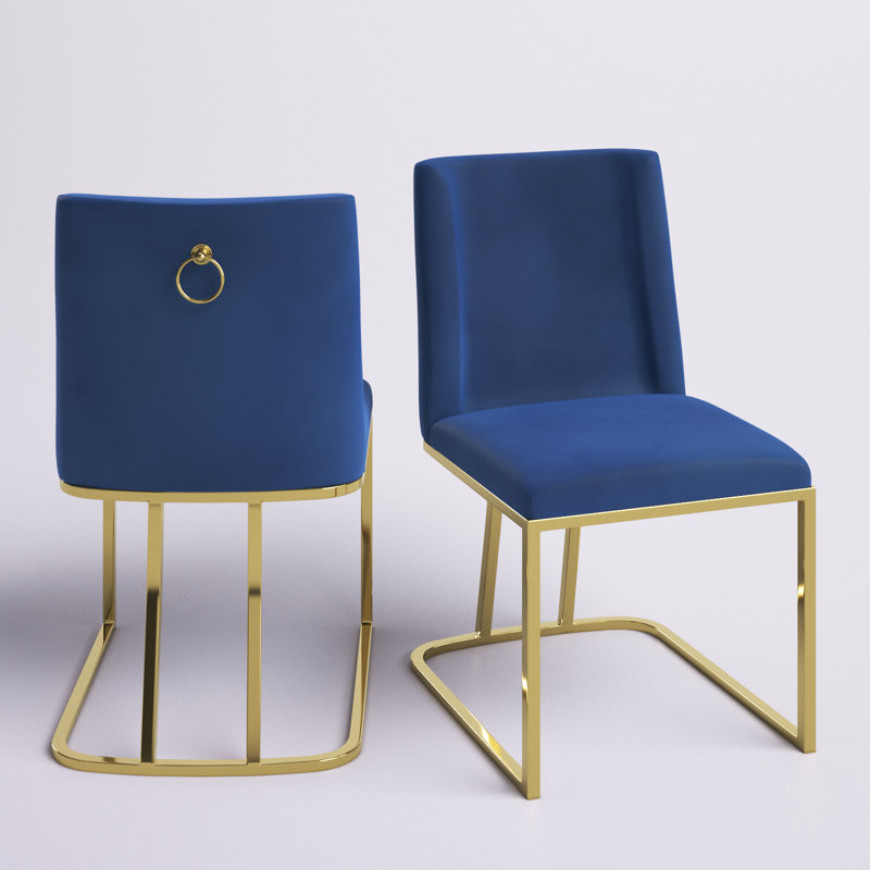 Stansted 19'' H Velvet Upholstered Side Chair, Gold, Navy Blue