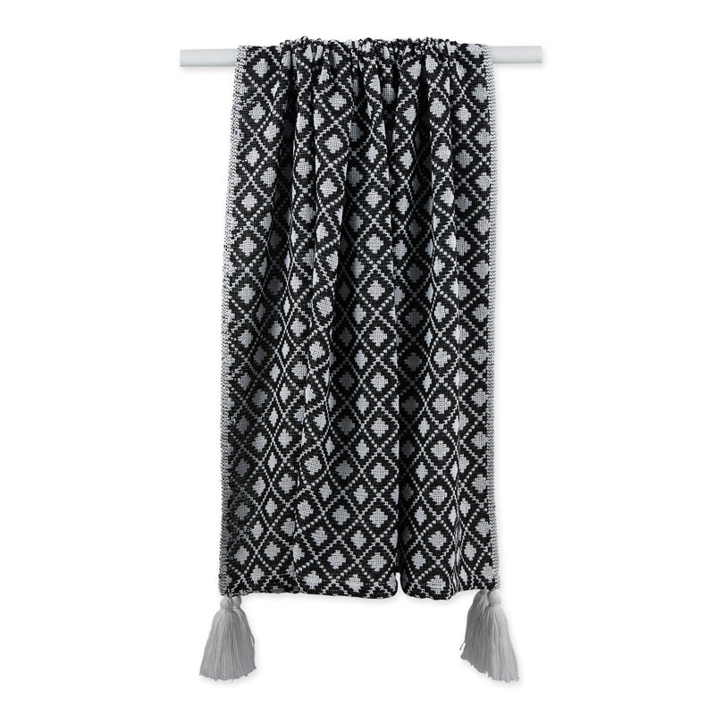 Jeté en coton imprimé diamant, Treillis noir