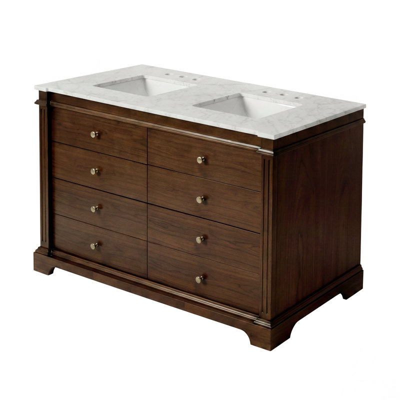 Elgin 60"W Marble Top 4 Drawer Double Bathroom Vanity, Brown, Walnut Brown