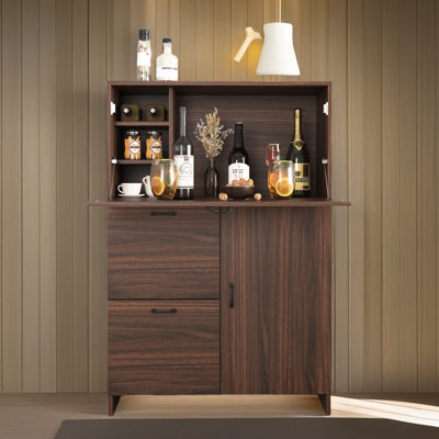 Desk Cabinet, With Storage Drawer & Shelves, Fold-Up Desktop, Ideal For Home, Office, Dormitory, Small Spaces W31.49"Xd13.78"Xh47.2"