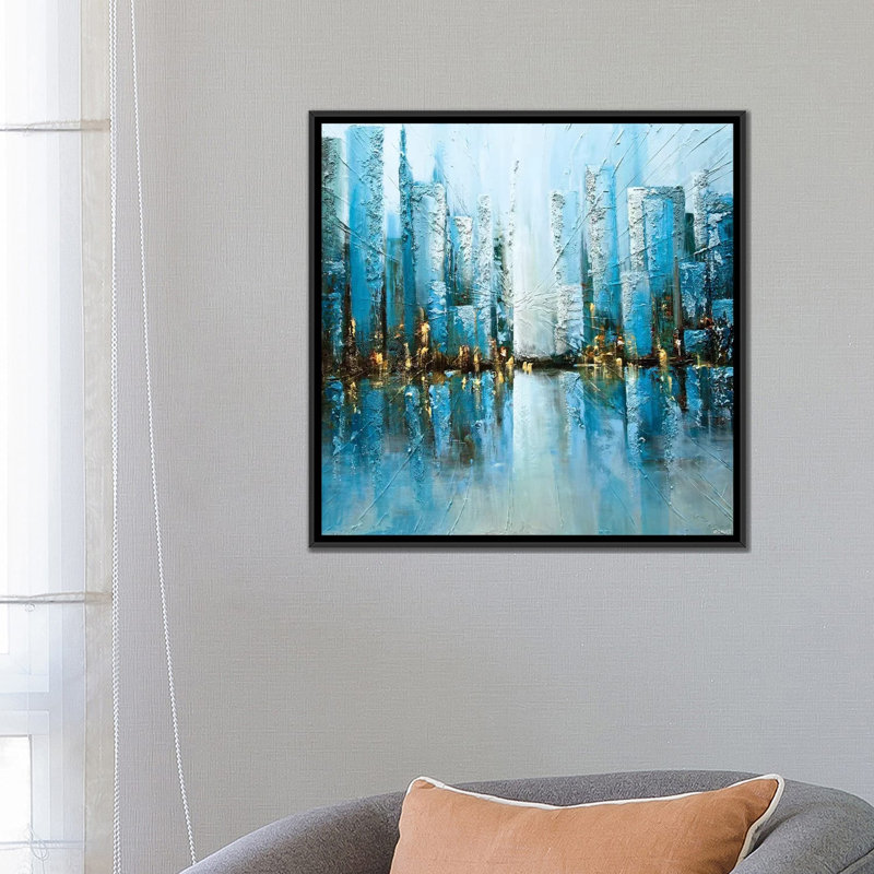 «Swiger Blue Rise», reproduction sur toile, H 18 po x l 18 po x P 1,5 po, Pas de tapis, Toile encadrée noire