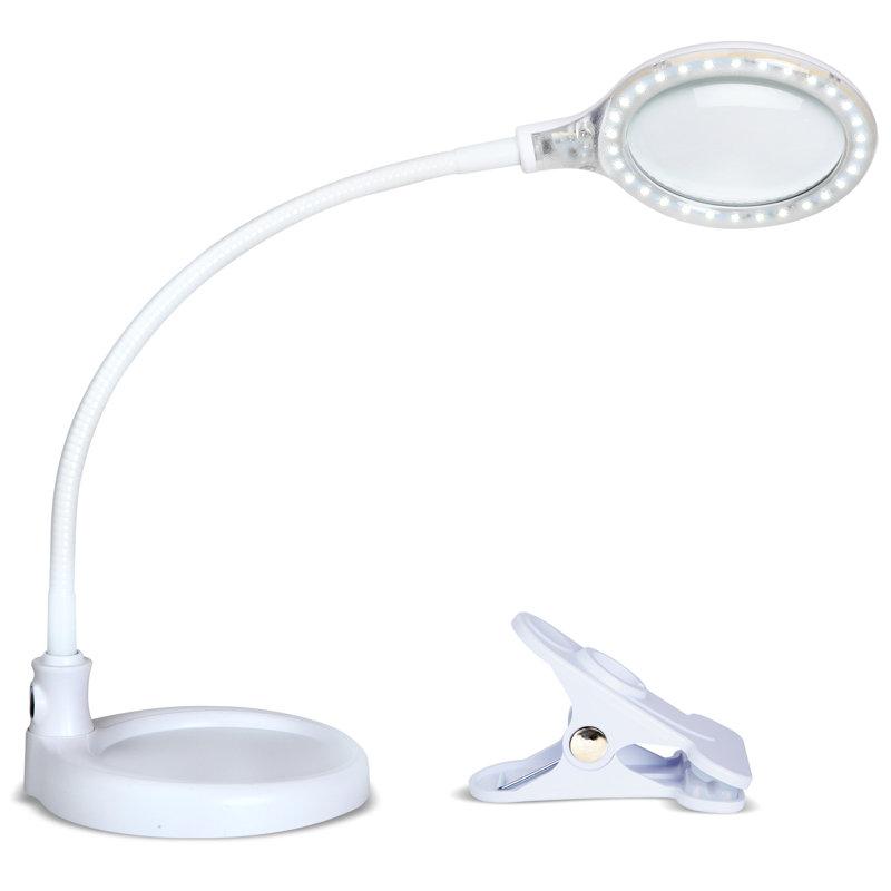 Pro 23.5 in. Plug-in Adjustable Gooseneck 2.25X Magnifying LED Desk Lamp with Interchangable Clamp Base, Black