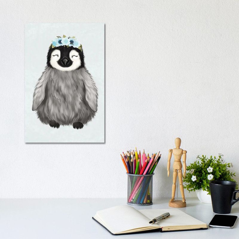 Floral Crown Baby Penguin by Katie Bryant - Wrapped Canvas Gallery-Wrapped Canvas Giclée, 20.32 cm H x 30.48 cm W