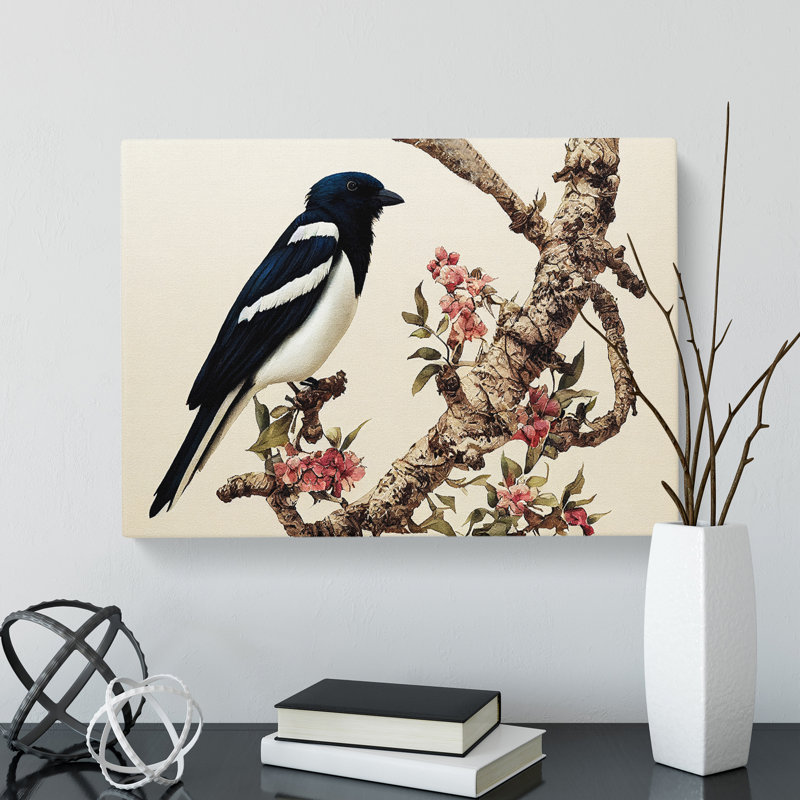 Magpie Bird Watercolour Vol.1 - Wrapped Canvas, 40cm H x 60cm W x 3cm D