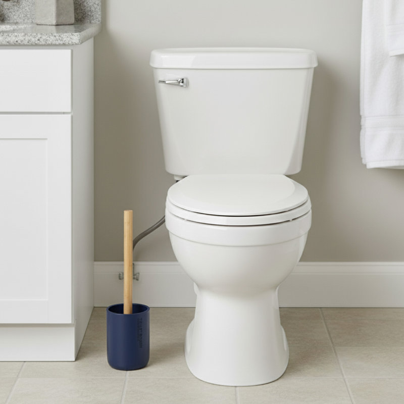 Ensemble de porte-brosse de toilette Willis Chic Matte avec poignée en bambou naturel, Marine