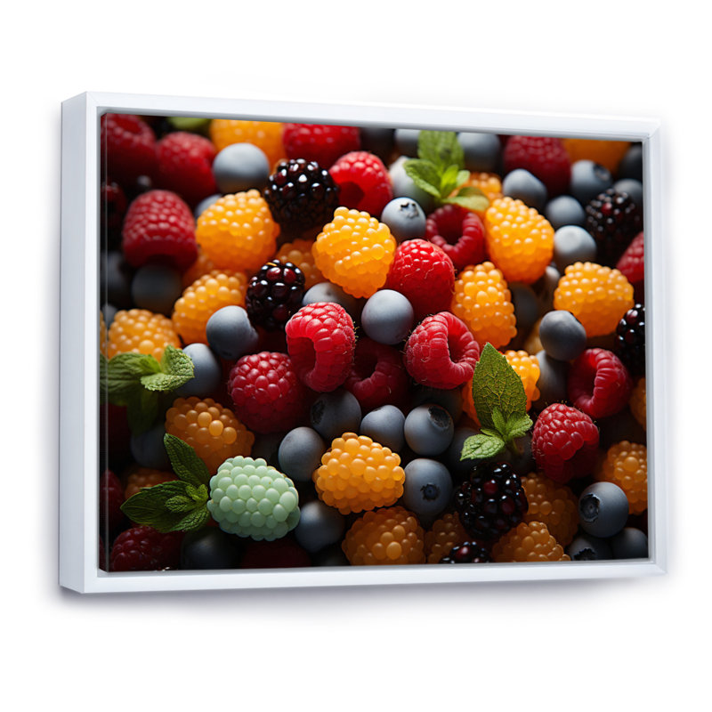 «Colorful Pop Art Candy and Fruit», reproduction d'art sur toile, Cadre flottant blanc, H 12 po x l 20 po x P 1 po