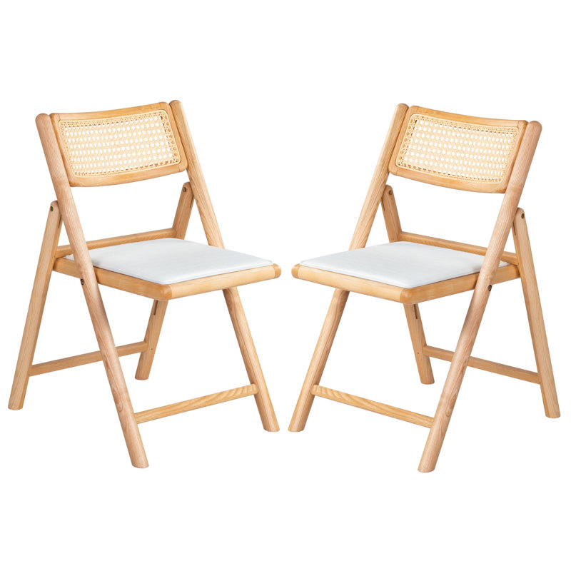 Shaylie Upholstered Seat Folding Dining Chair, Natural/White