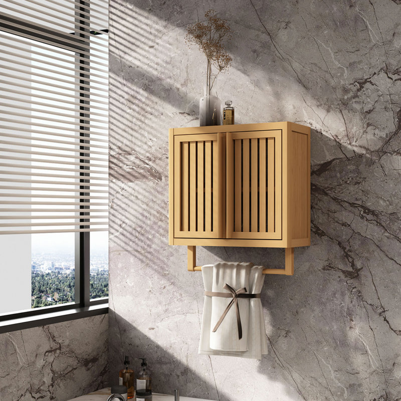 Boîte de rangement murale en bambou pour salle de bain