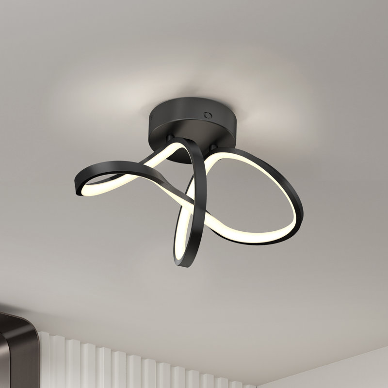 Wrought Studio™ Lloydine Modern LED Flush Mount Swirl Ceiling Light Fixture, Matte Black