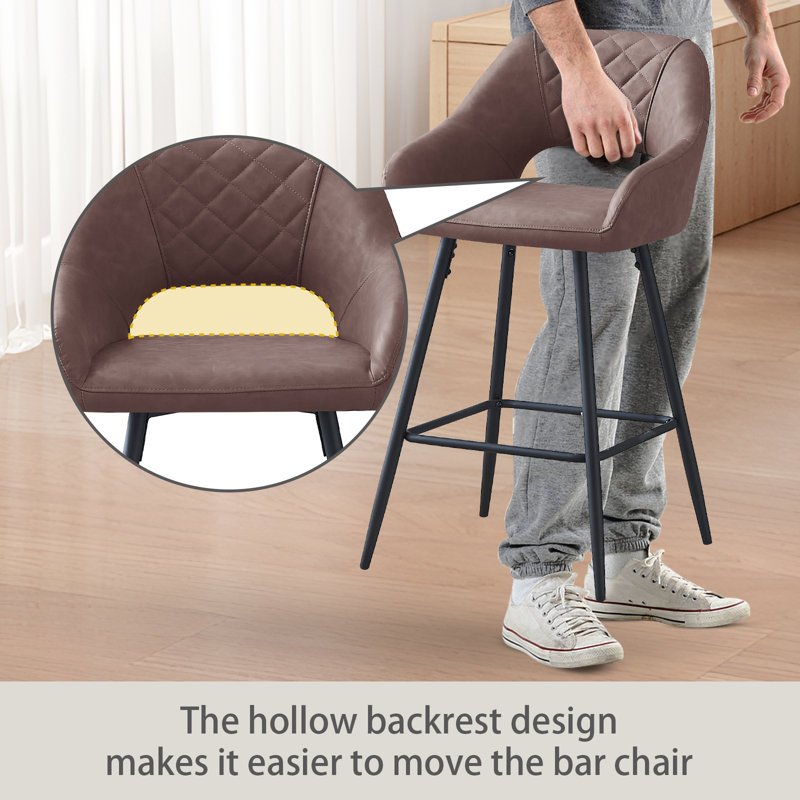 Upholstered Counter Stool with Metal Frame, Brown
