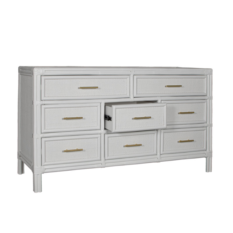 Aruba 8 - Drawer Dresser, White/Gold