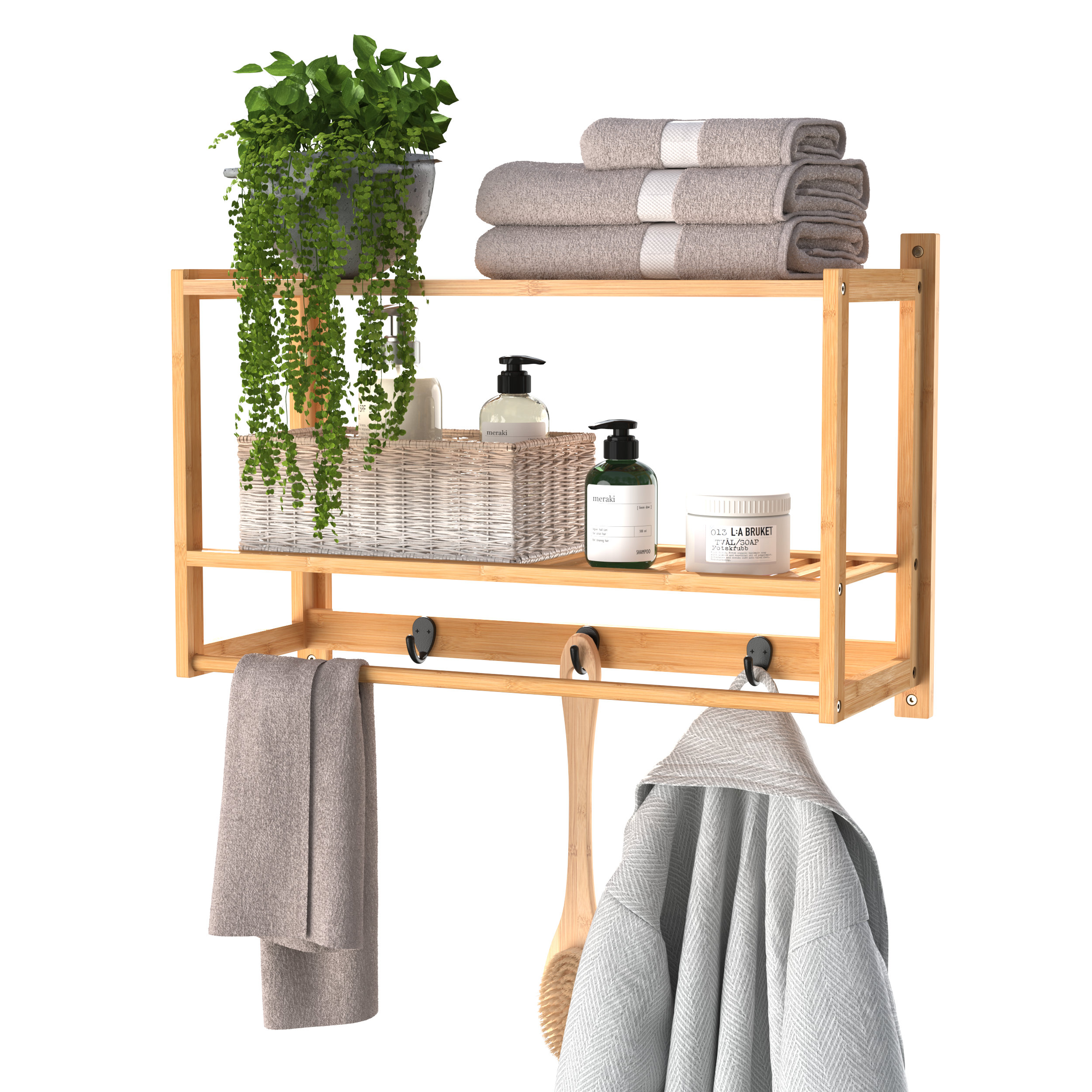ClosetMaid Bamboo Solid Wood Accent Shelf with Towel Bar &amp; Hooks ...