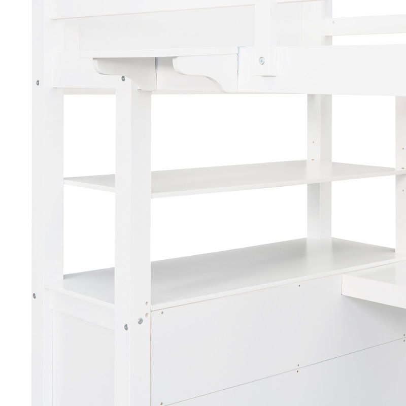 Lit mezzanine simple blanc avec bureau et tablettes - Aménagement fonctionnel de la chambre à coucher, Blanc