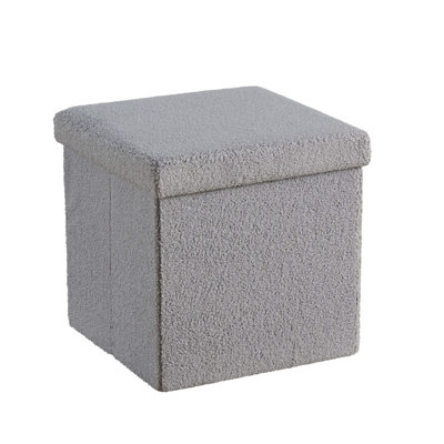 Patericia 38cm Square Boucle Fabric Grey Storage Ottoman