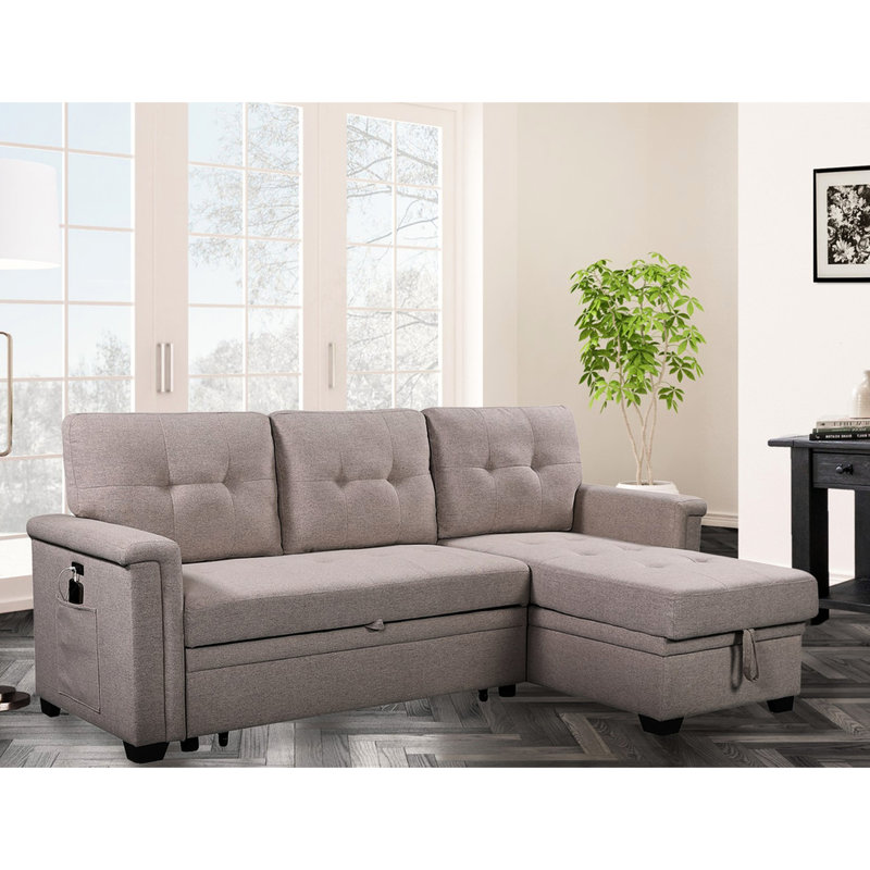 Canapé modulaire 84 po en lin gris avec fermeté moyenne et canapé-lit avec coussins