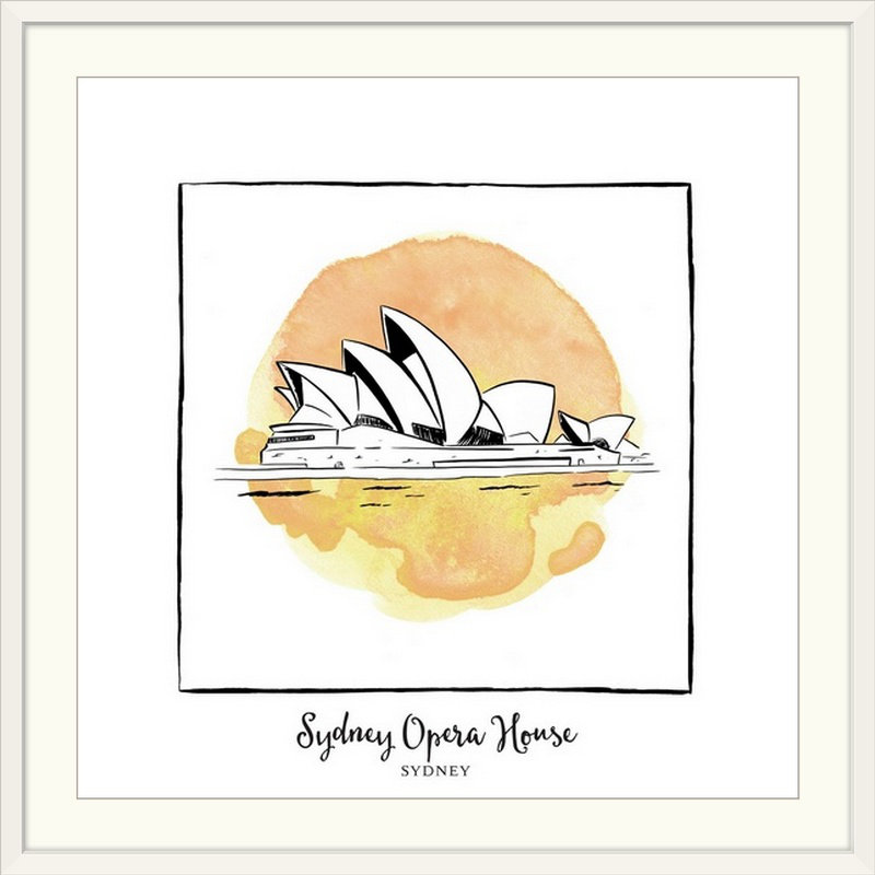 « sydney opera house-brushstroke immeubles », impression, H 24 po x l 24 po x P 1 po, Cadre blanc