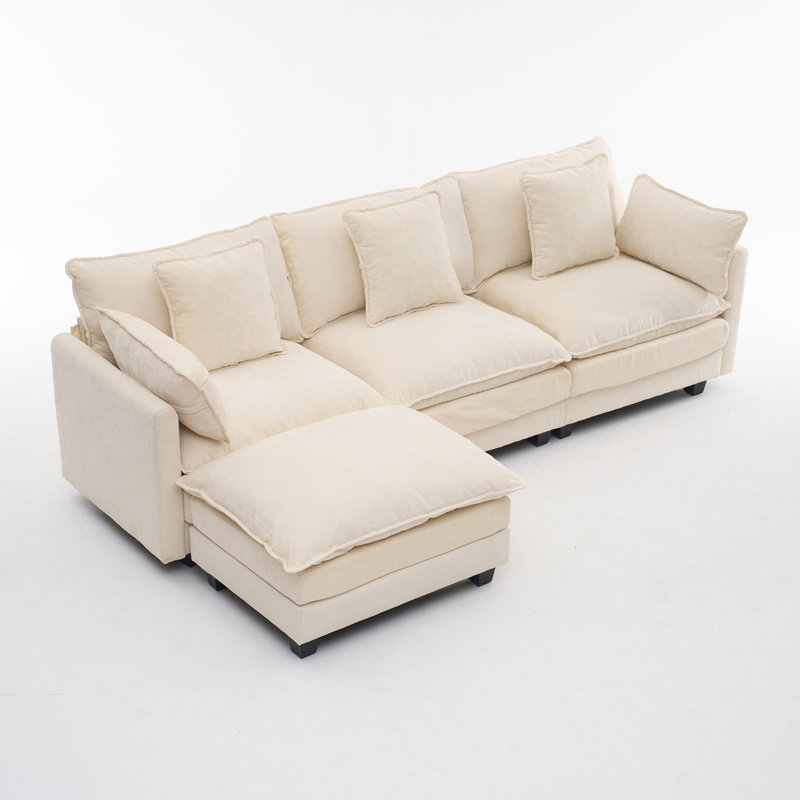 Beige Color  3-Seat Combo Sofa With Storage Ottoman For Living Room Apartment Bedroom And Compact Room, Upholstered Sectional Couch, L Shaped Bench With A Footrest