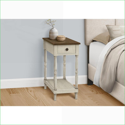 Space-Saving 2-Tier Coffee Table, Brown and Antique White Veneer, Narrow Design for Small Spaces, 25 Inches High