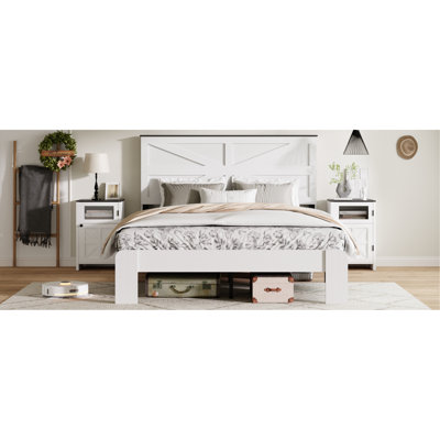 Cadre de lit double blanc, silencieux, aucun sommier requis, processus d'assemblage simple, grand espace de rangement sous le lit, tête de lit mi-format, configuration de chambre à coucher de style industriel nécessaire, assemblage facile, grande conception