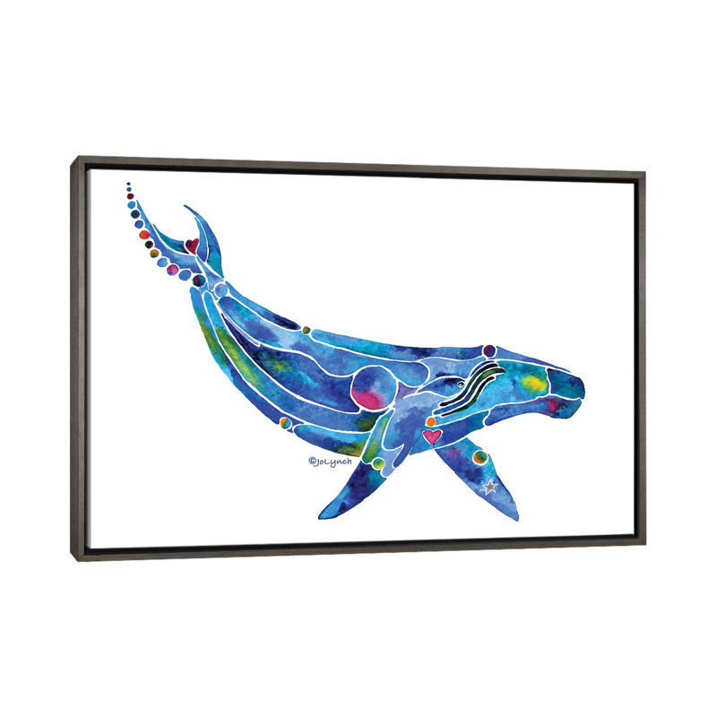 " Whale Humpback Ocean " by Jo Lynch, 18" H x 26" W x 1.5" D, No Matte, Dark Rustic Wood Framed Canvas