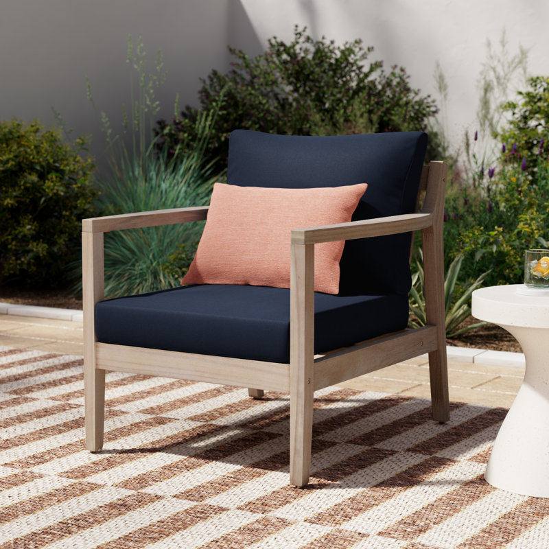Amina Acacia Outdoor Lounge Chair, Navy Performance