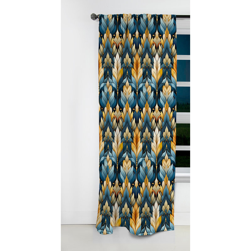 Motif à chevrons dorés et bleus - Rideau à chevrons - Rideau occultant - 1 panneau, L 52 po x L 63 po