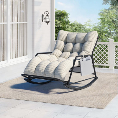 Fauteuil à bascule inclinable 30 po x 48 po 30 po x 48 po avec rangement latéral, meubles de patio pour loisirs, ensemble de mobilier d'extérieur robuste pour balcon, cour arrière, jardin (beige)