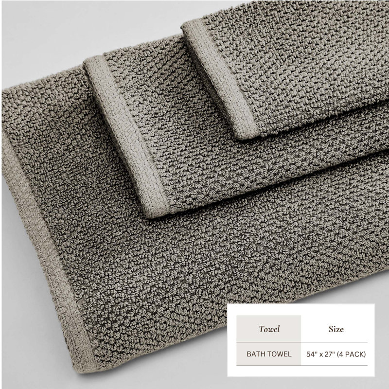 100% Cotton Textured Bath Sheet, Bath Towel - 4 Pack, Dark Gray