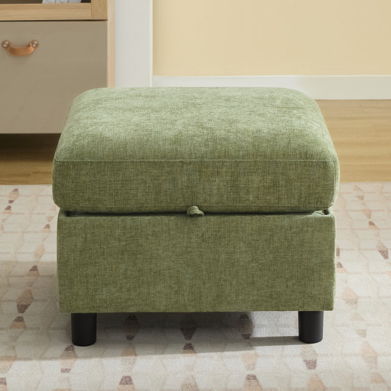 Module de repose-pieds carré avec rangement de 25,6 po pour canapé modulaire modulaire, chenille, Chenille verte