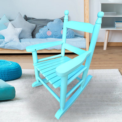 Fauteuil à bascule, fini bleu - Bois massif robuste pour une utilisation intérieure et extérieure. Siège et dossier confortables et polyvalents. Construction en bois franc pour un confort optimal. Support pour les doigts et les mains.