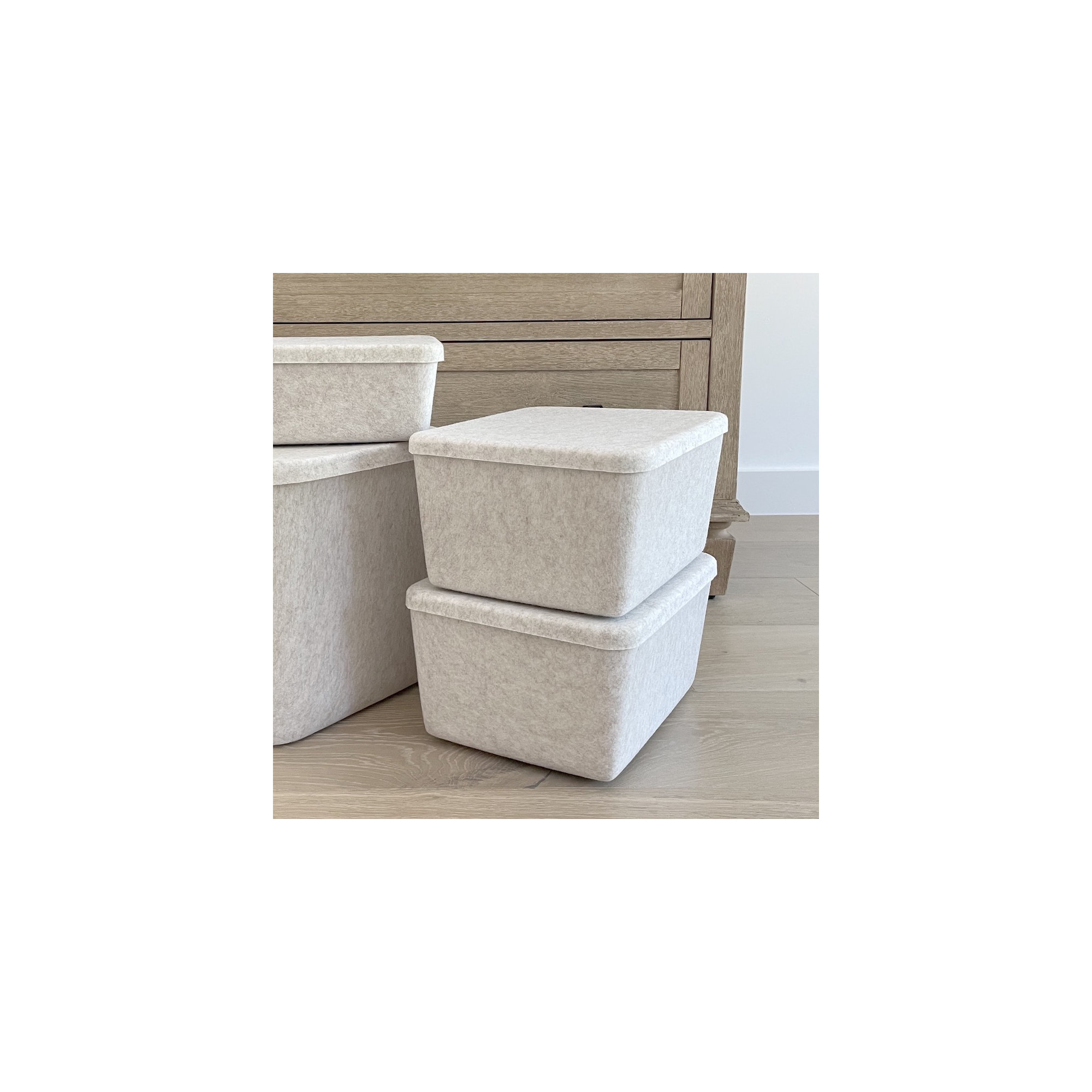 Sculpted Felt Storage Bin - Wide with Lid, Beige