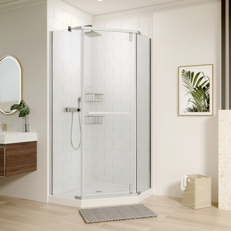 Porte de douche pivotante universelle à ajustement de 1 3/8 po avec finition en verre trempé de 1/4 po, Chrome chrome