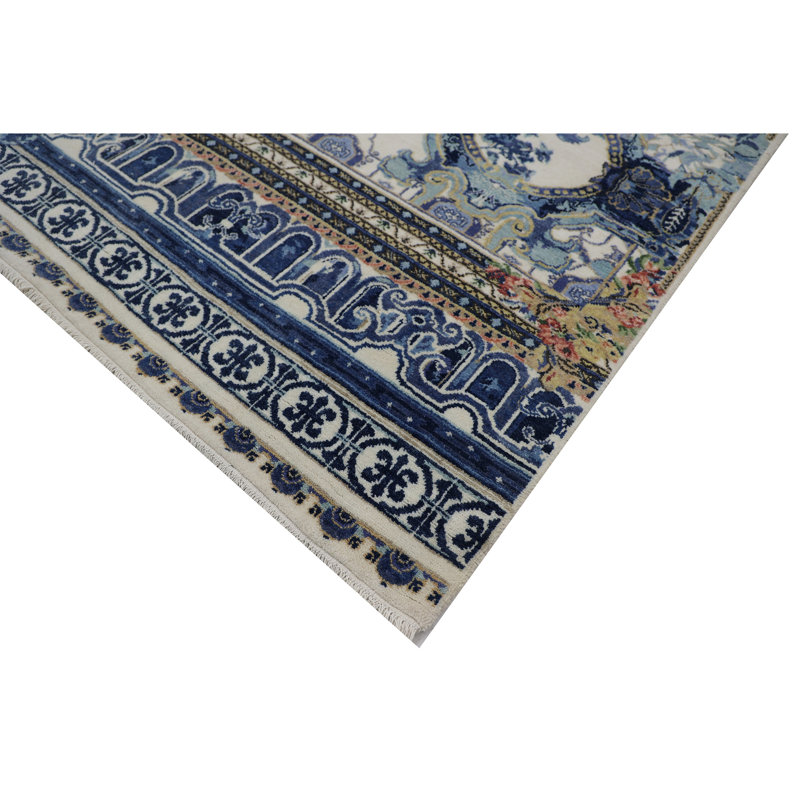 Walton Floral Area Rug in Ivory/Marine Blue, Rectangle 12' x 15'