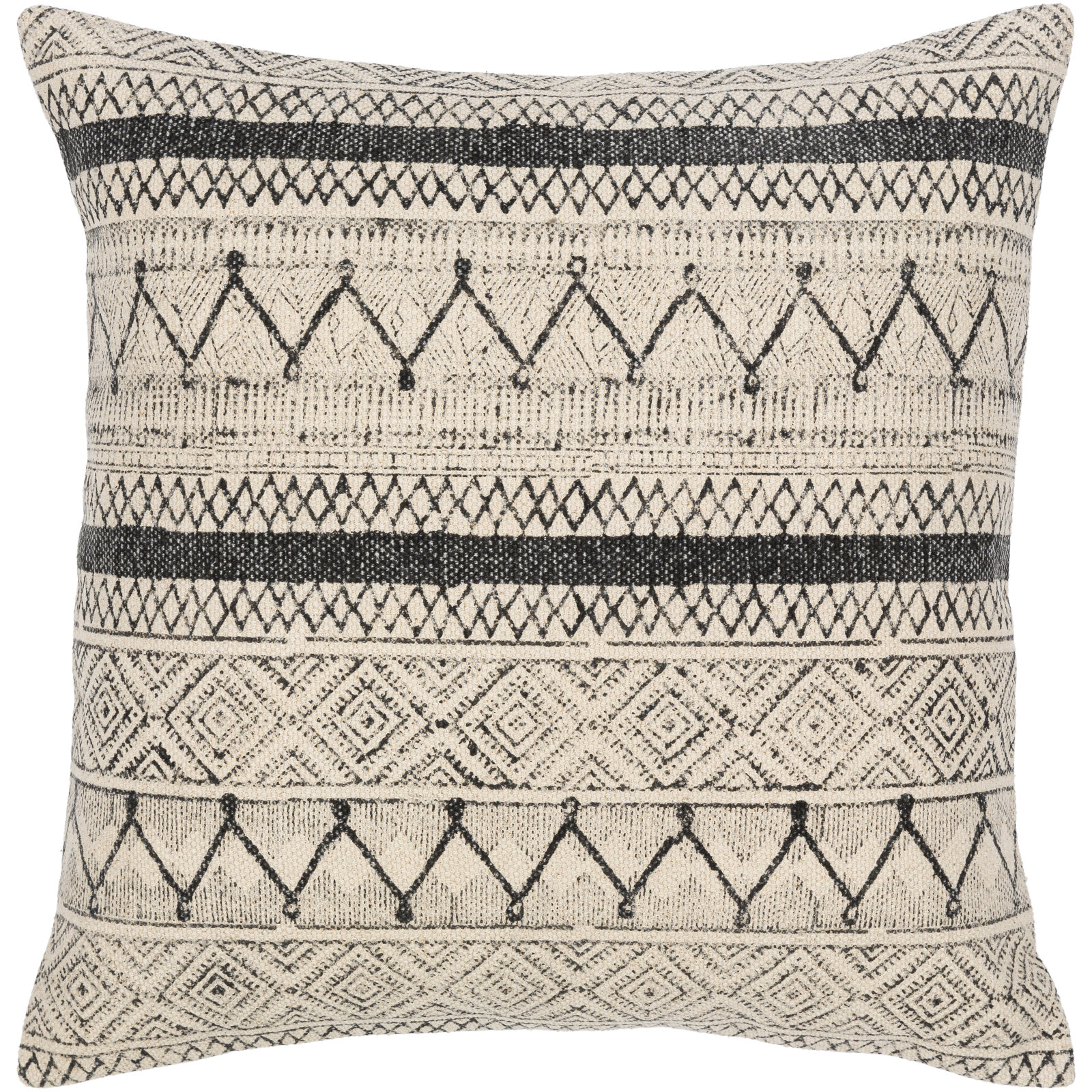 Zetta Geometric Cotton Throw Pillow, Light Beige/Black, 20" x 20", Polyester/Polyfill