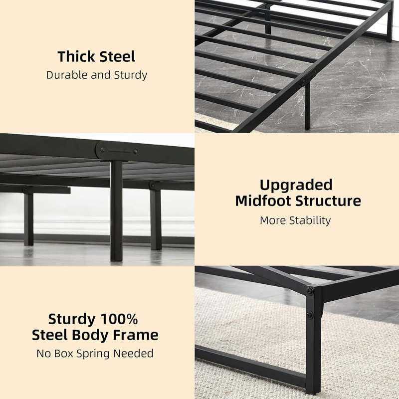 Low Bed Frame Full Size - 6/10 Inch Heavy Duty Metal Platform Mattress Foundation No Box Spring Needed  Noise-Free
