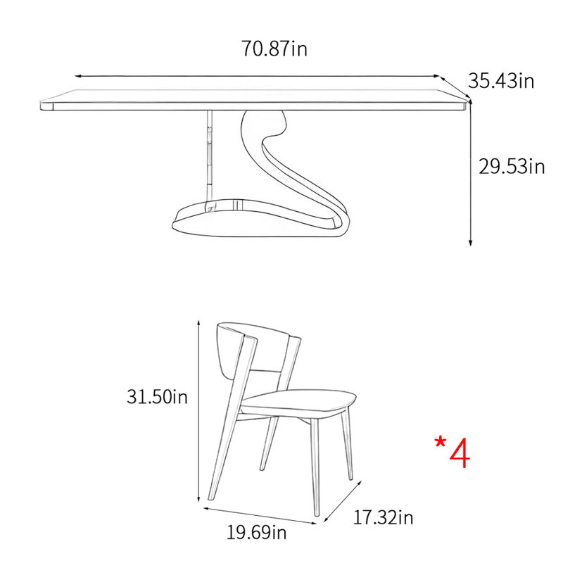 Modern simple rectangular home dining table sets, 29.53"H x 70.87"L x 35.43"W, White/Gray