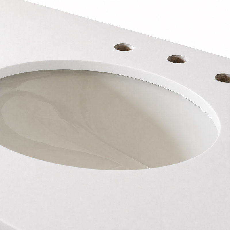 Plateau en quartz blanc de 37 po avec lavabo simple en céramique blanche - à droite, Blanc
