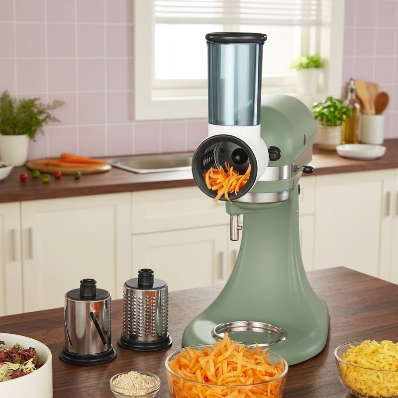3-Drum Slicer Shredder Attachment Compatible with KitchenAid Stand Mixers, Vegetable Slicer and Cheese Grater, Top-Rack Dishwasher-Safe Drums