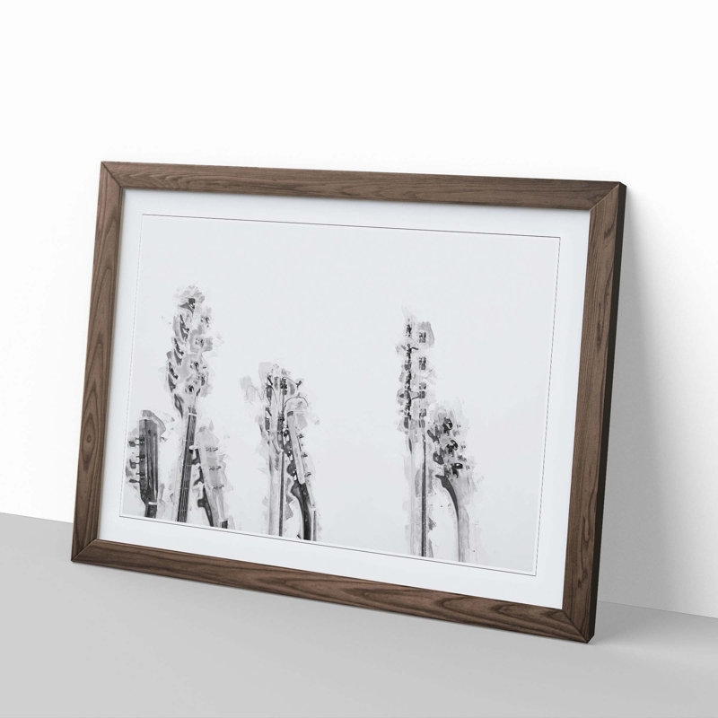 Multiple Guitars in Abstract - Picture Frame Painting Print, Walnut Framed, 36cm H x 48cm W x 2cm D