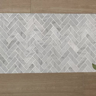 12” x 12” Carrara White Herringbone Mosaic Marble Tile Sheets Polished