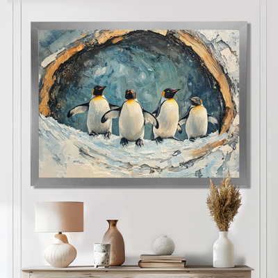 Penguin Family In A Winter Landscape - Penguin Canvas Print