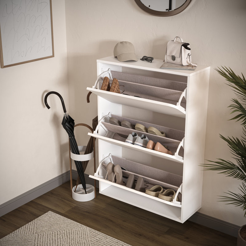 Floating Shoe Cabinet With 3 Tilt-Out Drawers - Modern Wall-Mounted Shoe Storage For Up To 24 Pairs