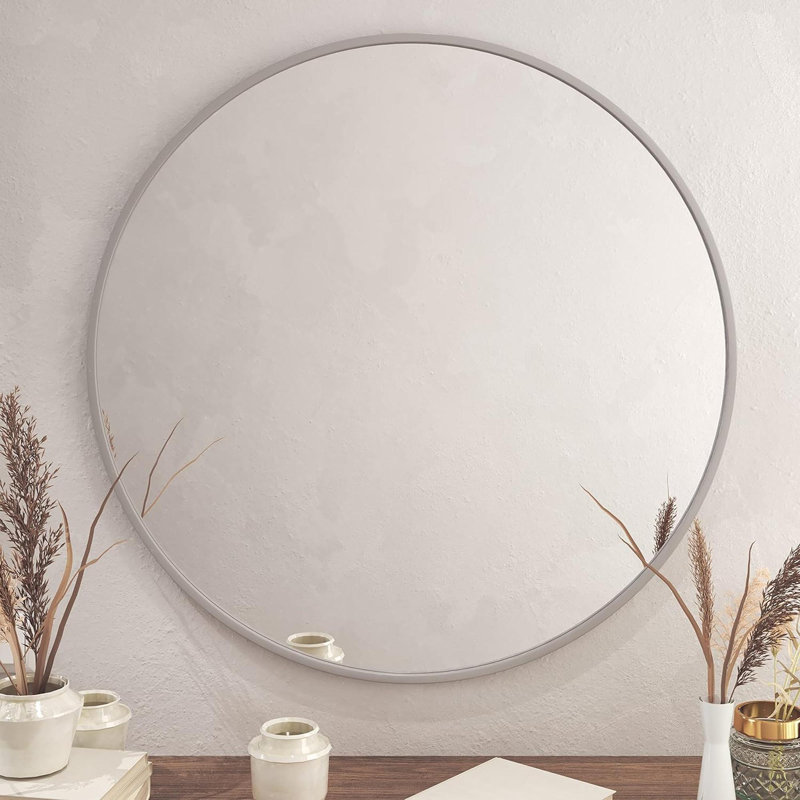Miroir de salle de bain 36 po., Argent argent, Rond, Horizontale et verticale