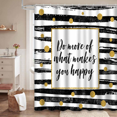 Rideau de douche noir avec 12 crochets Make You Happy