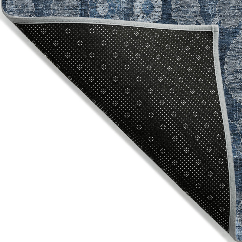 Tapis bleu marine en polyester tissé à la machine Malchow, Rectangle 1 pi 8 po x 2 pi 6 po