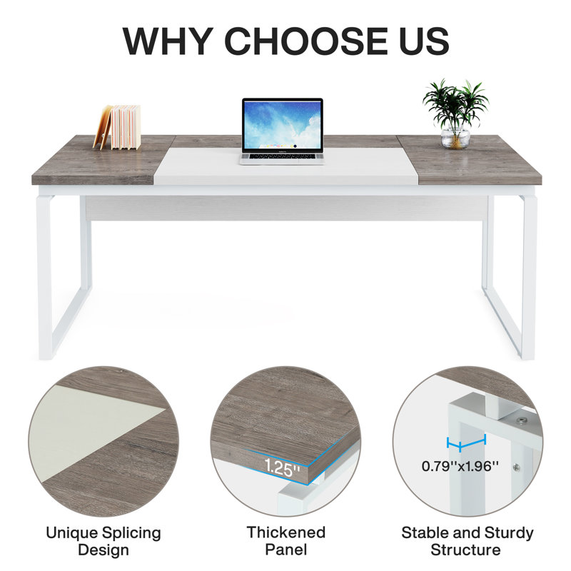 Loubert Metal Base Writing Desk, Gray/White